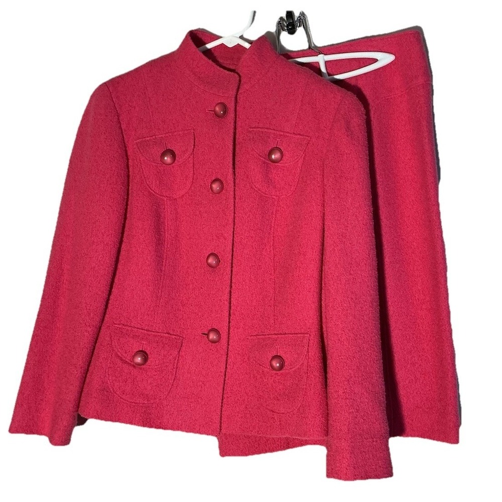 ETCETERA Hot‎ Pink Skirt & Jacket Suit Size 4 Long Sleeve Wool Blend Stunning!!!
